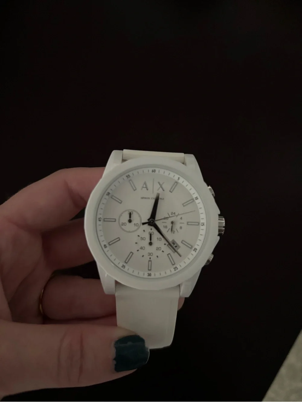 Armani Exchange Silver-Tone Chronograph with White Silicone Strap